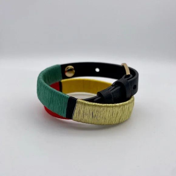 TORY BURCH Multi-Color Double-Wrap Navy Leather Logo Bracelet - Picture 4 of 5